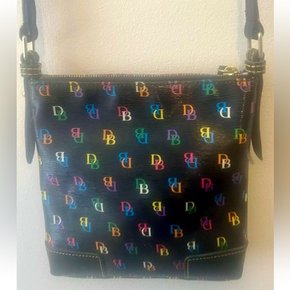 DOONEY & BOURKE Black Multicolored Rainbow DB Signature Letter Carrier Crossbody - Picture 4 of 16